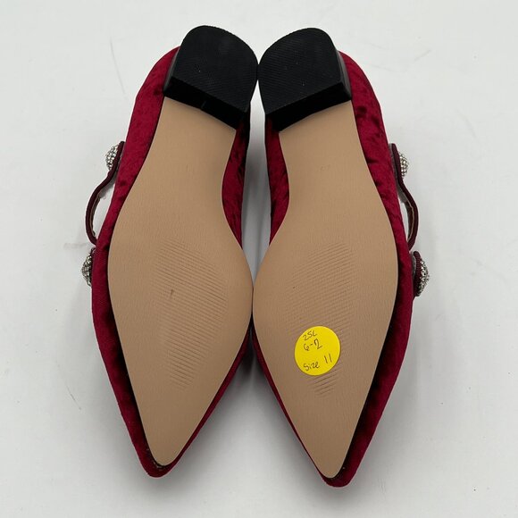 Burgundy Velvet Flats with Crystal Embellishments - Picture 5 of 5